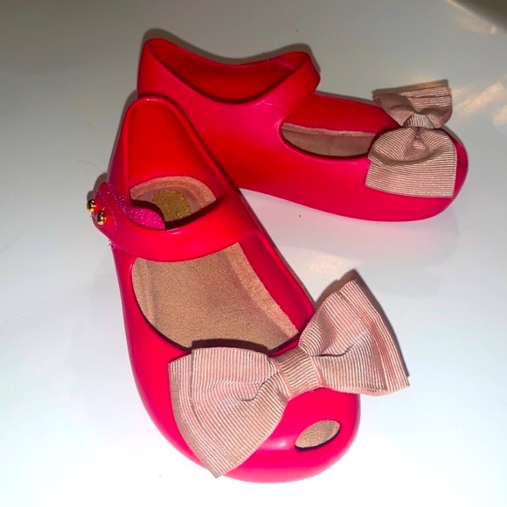 Mini Melissa bow Pink red flats size 7
